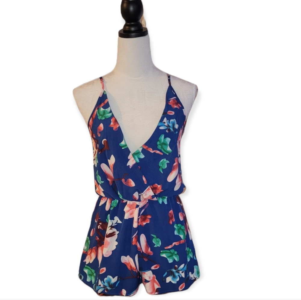 NLW DEEP V BOHO MULTI COLORED FLORAL WOMEN'S SHORTS ROMPER